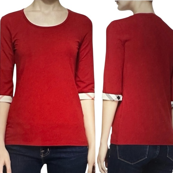 Burberry Scoop Neck Tee 3/4 Sleeves Coral Excellent Size L - Picture 1 of 7